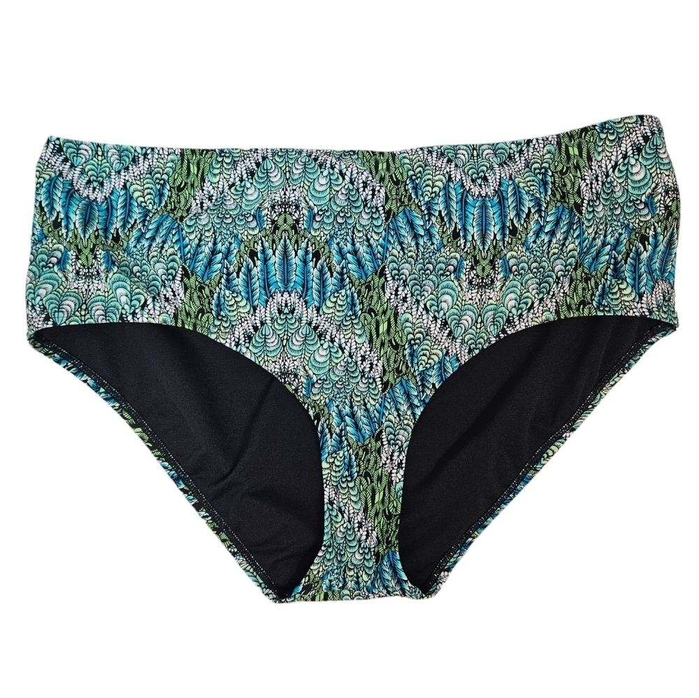 Always For Me Jewel Tone Boho Feather High Waisted Bikini Bottoms‎ Size 22W S9